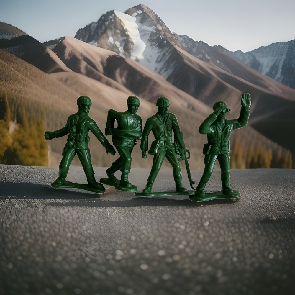 Vintage Large Green Plastic Army Men Figures 4 Inch Beret Greenbrier Lot Of 4